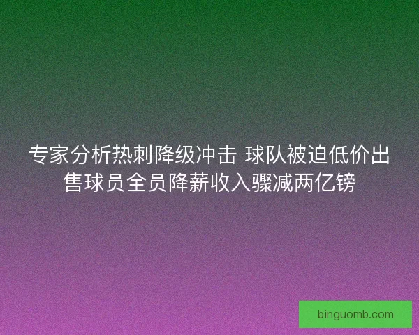 专家分析热刺降级冲击 球队被迫低价出售球员全员降薪收入骤减两亿镑